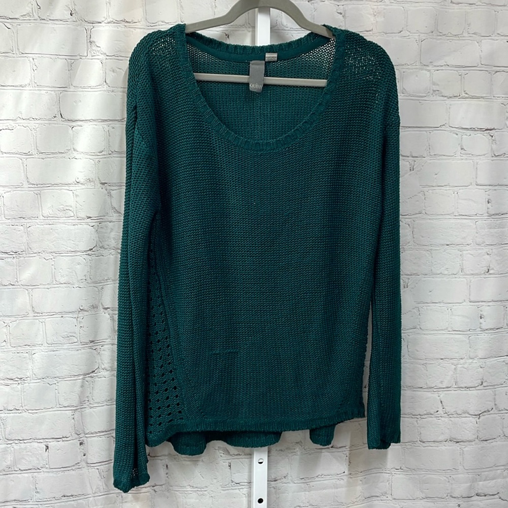 Quinn open knit sides jade green large sweater